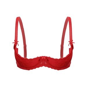 iEFIEL Red Floral Lace 1/2 Cup Underwire Bra with Bow Accents XXL New